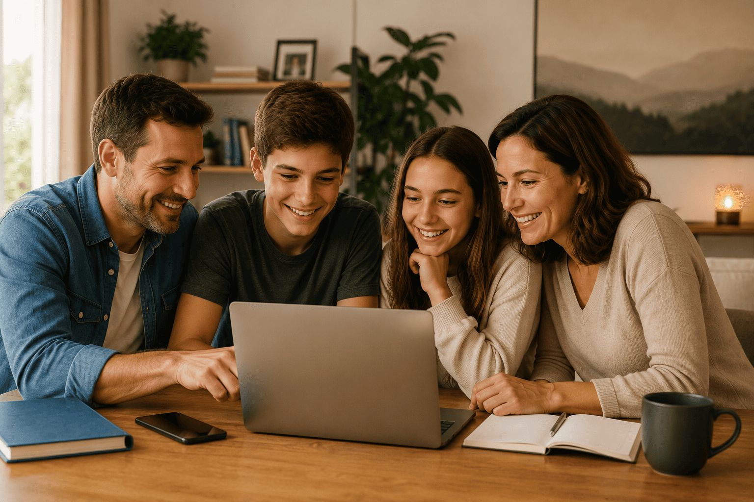 Família aprendendo junta